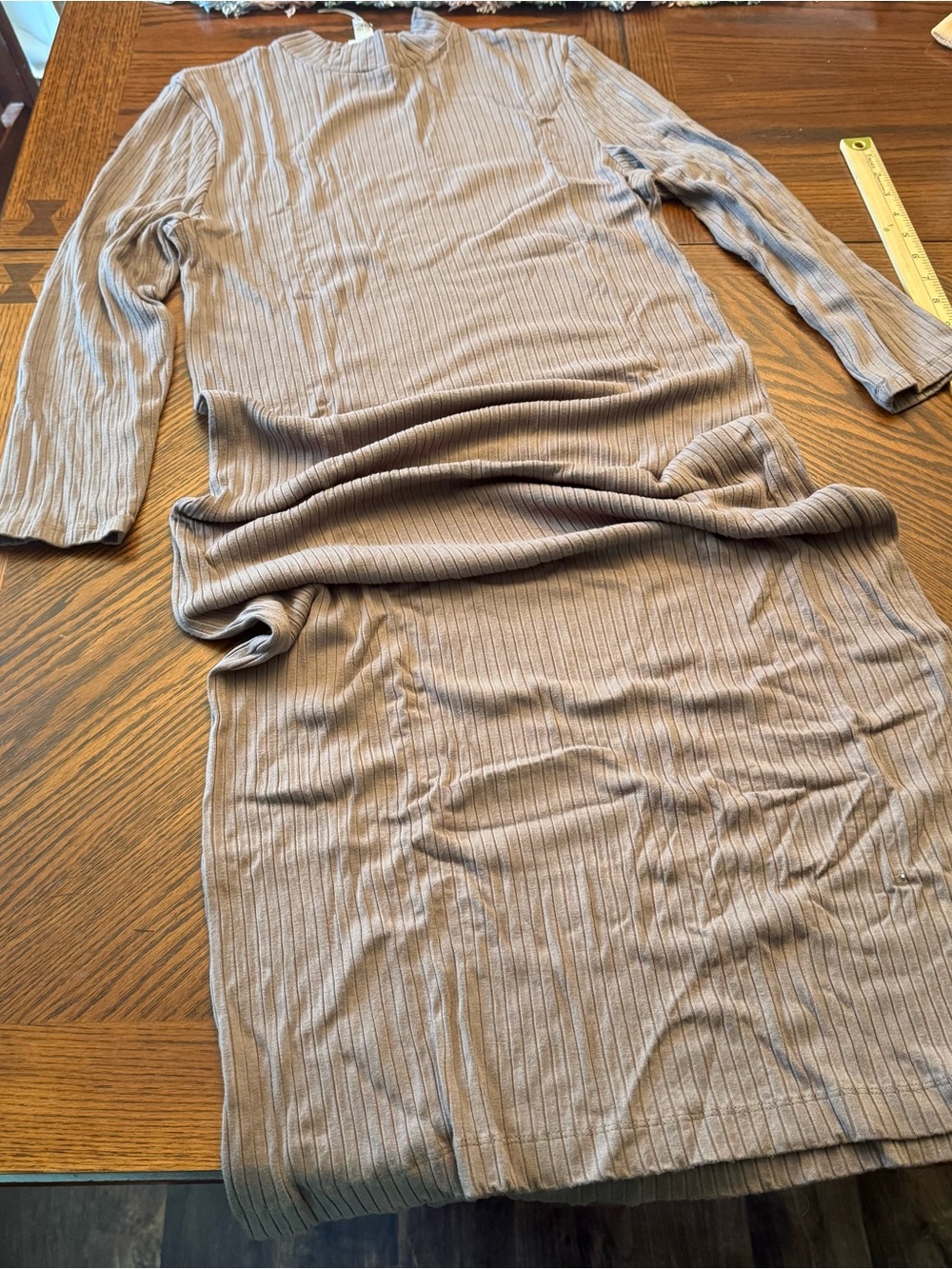 Women's Long Sleeve Rib-Knit Maxi Dress - A New Day Taupe Large